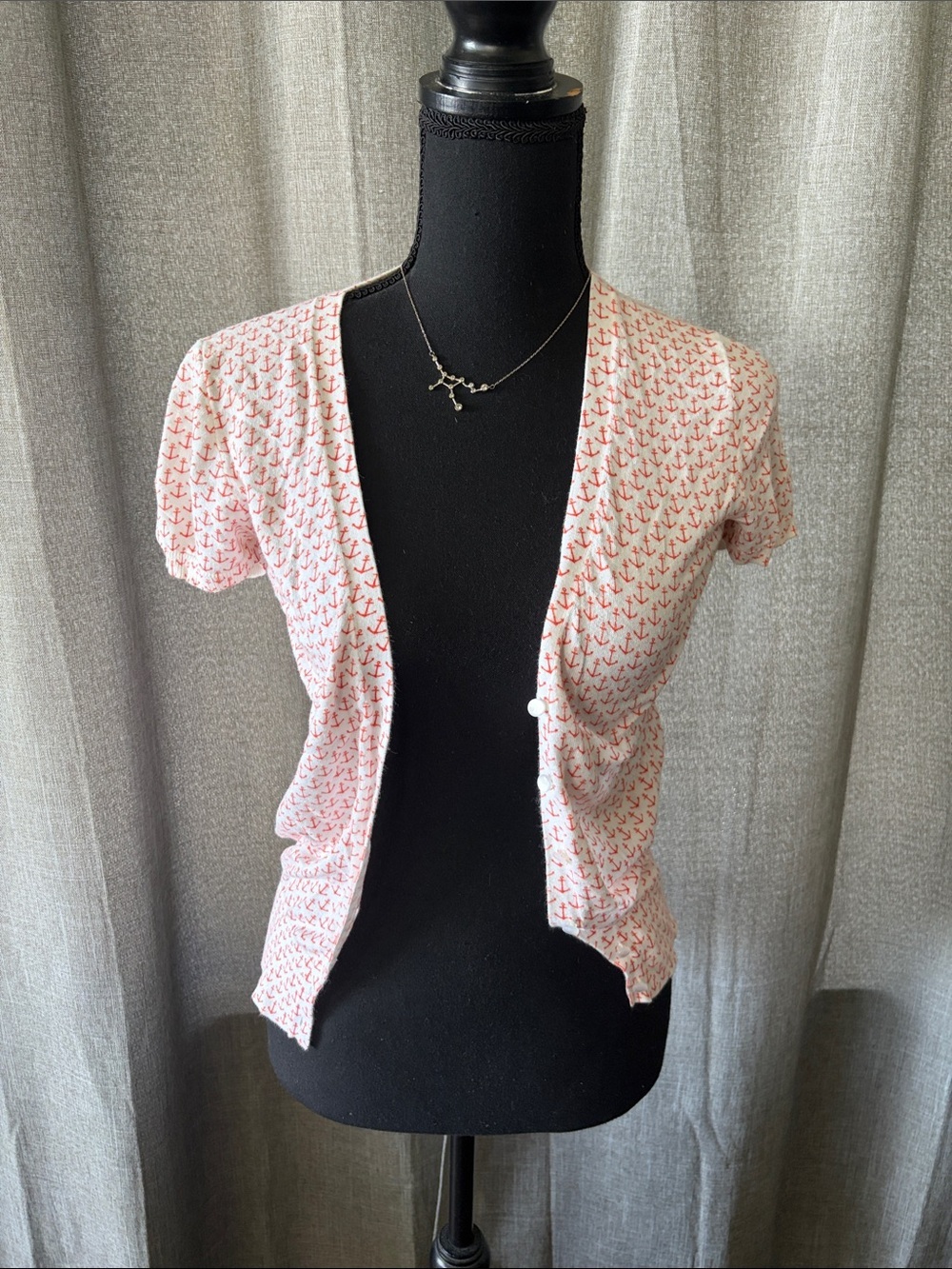 J. Crew Cream Knit Top with Soft Coral Anchors
